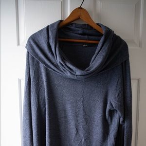 GIBSON Blue Cozy Convertible Neckline Tunic